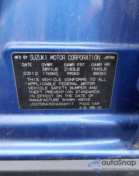 2012 Suzuki Sx4 из США, поврежденный, VIN JS2YB5A30C6306917